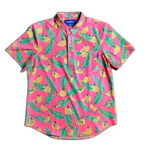 Chubbies Medium Pink Hawaiian Half Button Shirt Peel Chiquita Banana Palm